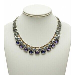 Nine West Silver Tone Purple Pink Blue Crystal Geometric Collar Statement